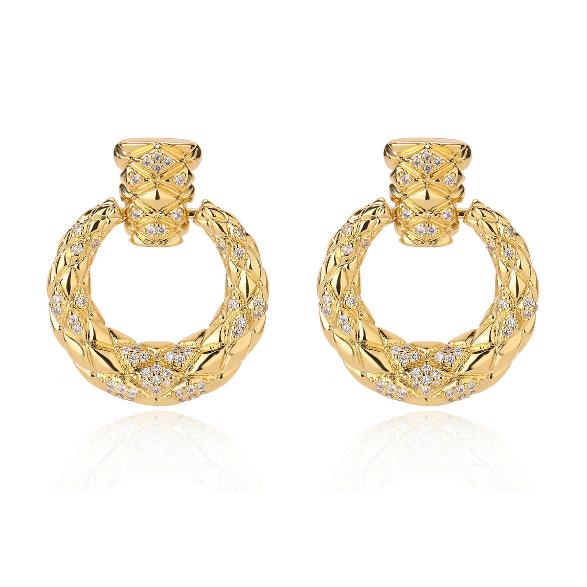 Minimalist Geometric Copper Earrings with Real Gold Plating and Zircon Inlay for Women