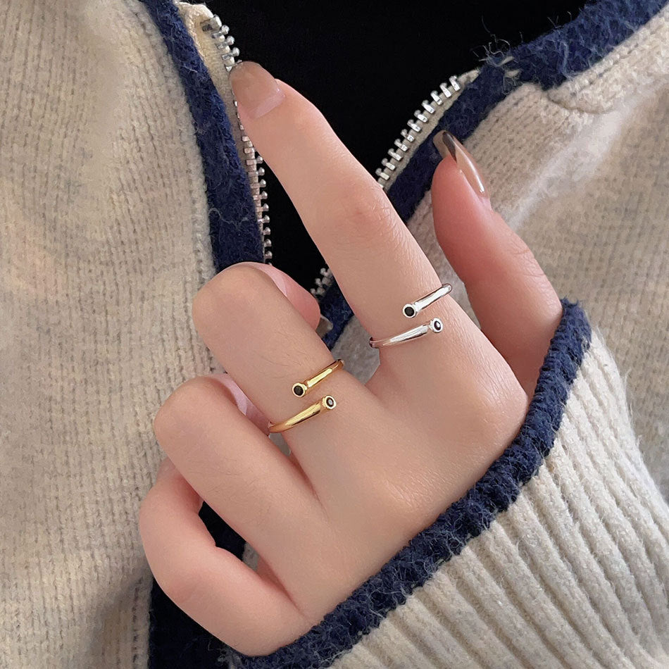Minimalist Heart-Shaped 925 Sterling Silver Open Ring with Beveled Square Accent for Women