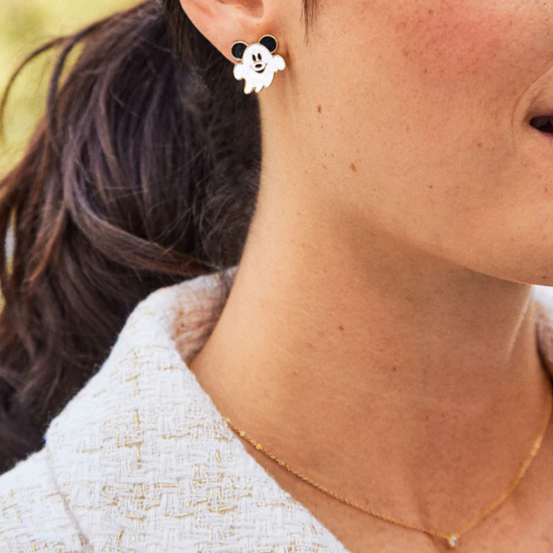 Orecchini Eleganti a Mostro Cartone Animato con Finitura Smaltata e Strass per Donna, Design Zucca di Halloween e Maschera da Strega