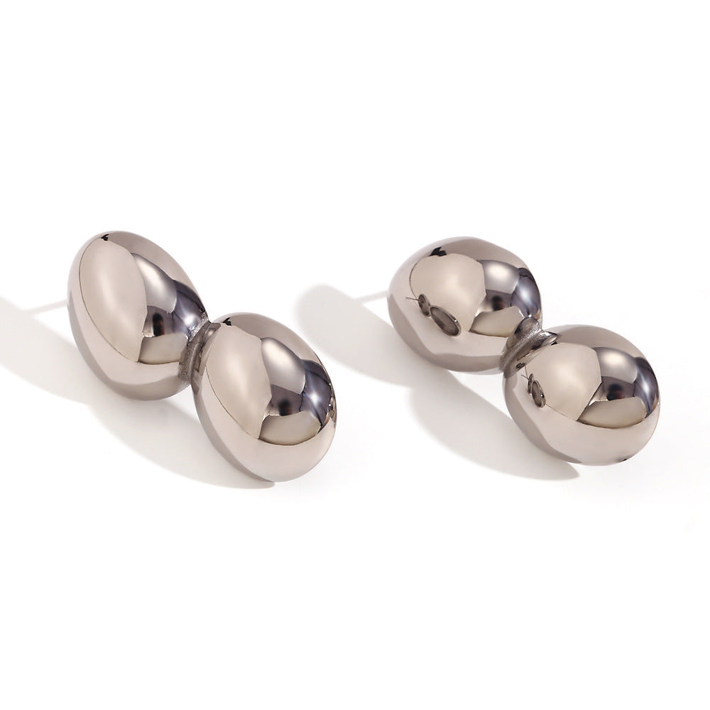 Vintage-Inspired Peanut-Shaped Stainless Steel Earrings with 18K Gold Plating for Women