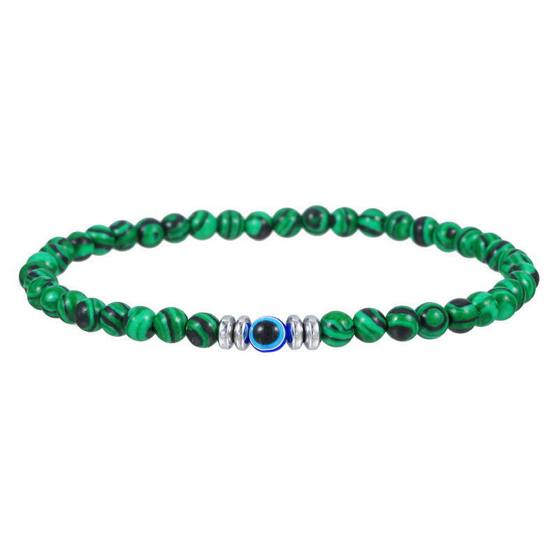 4mm Evil Eye Beaded Bracelet with Tiger Eye and Turquoise Unisex Geometric Jewelry