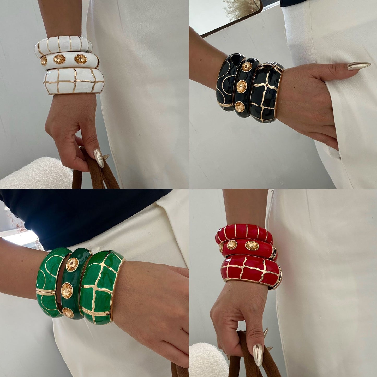 Rose Red Gradient Checkered Geometric Drip Oil Plated Alloy Open Cuff Bracelet