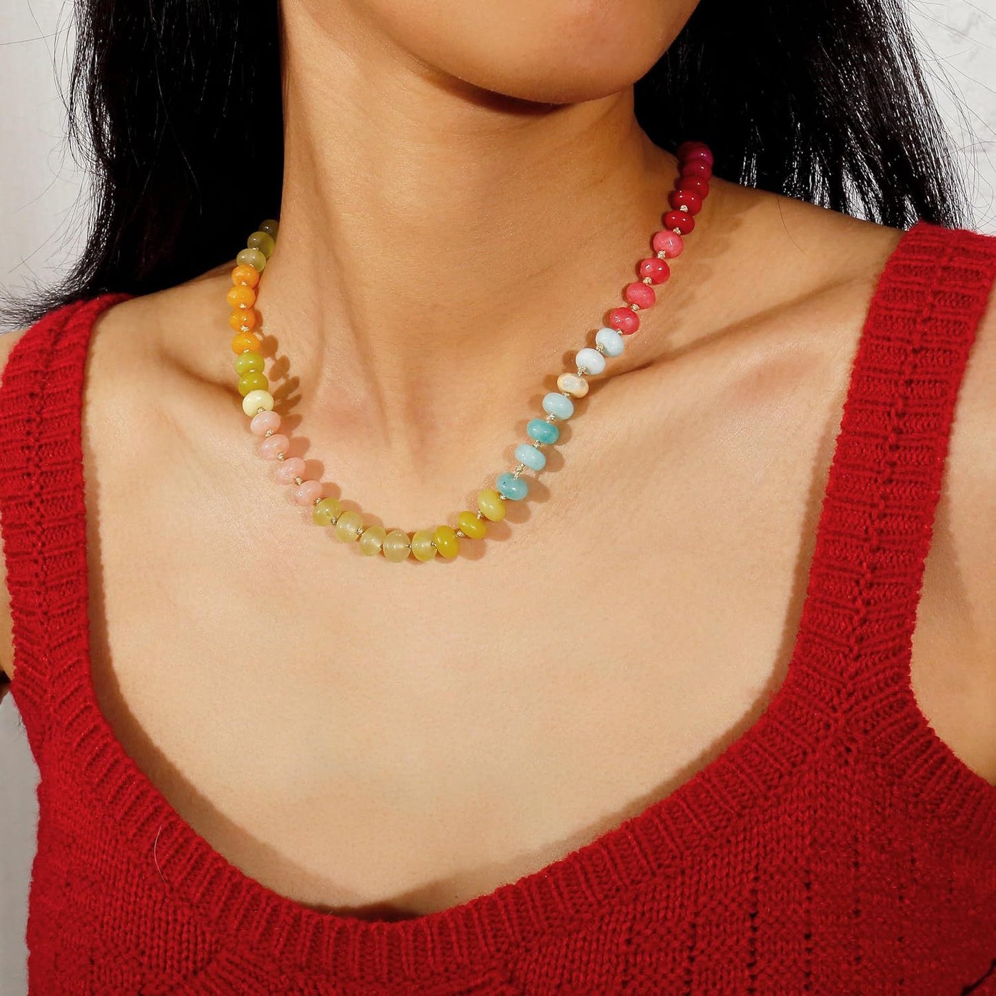 Casual Geometric Agate and Acrylic Beaded Necklace with Rainbow Gradient Pattern for Unisex