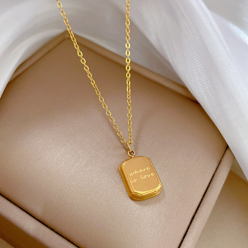 Minimalist Titanium Steel Geometric Square Pendant Necklace Collar Chain Unisex