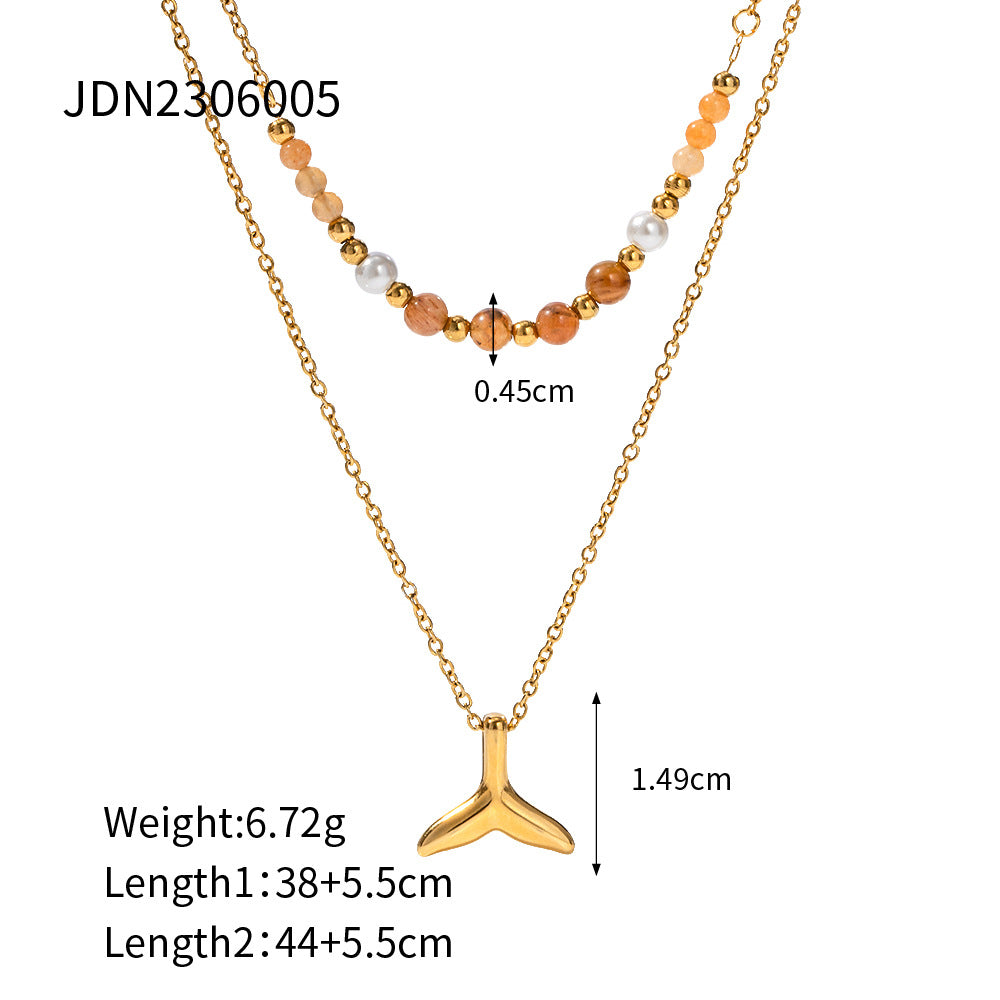 Ins Style Seashell and Starfish Pendant Necklace in Stainless Steel with Plated Finish for Women