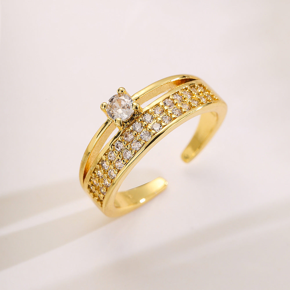Irregular Geometric Open Ring for Women in Copper with Micro-Pave Zirconia, Vintage-Inspired Fashion Accessory