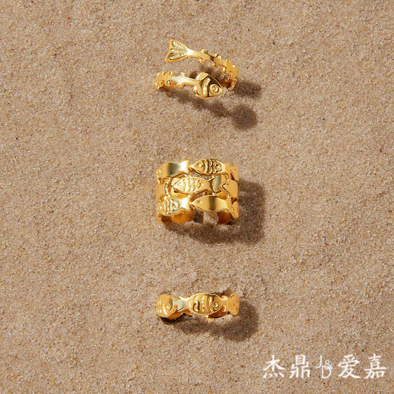 Minimalist Geometric Fish Stainless Steel Ring PVD Gold Plated Women's Jewelry