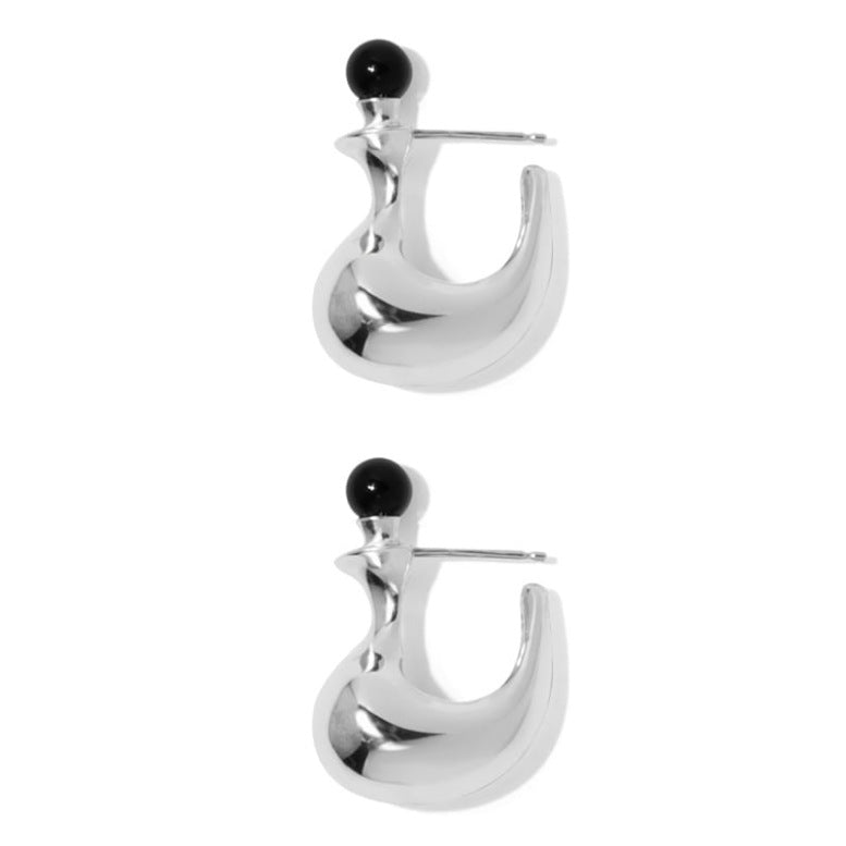 Minimalist Geometric Black Agate Vase-Shaped Earrings in 925 Sterling Silver with Pearl Inlay