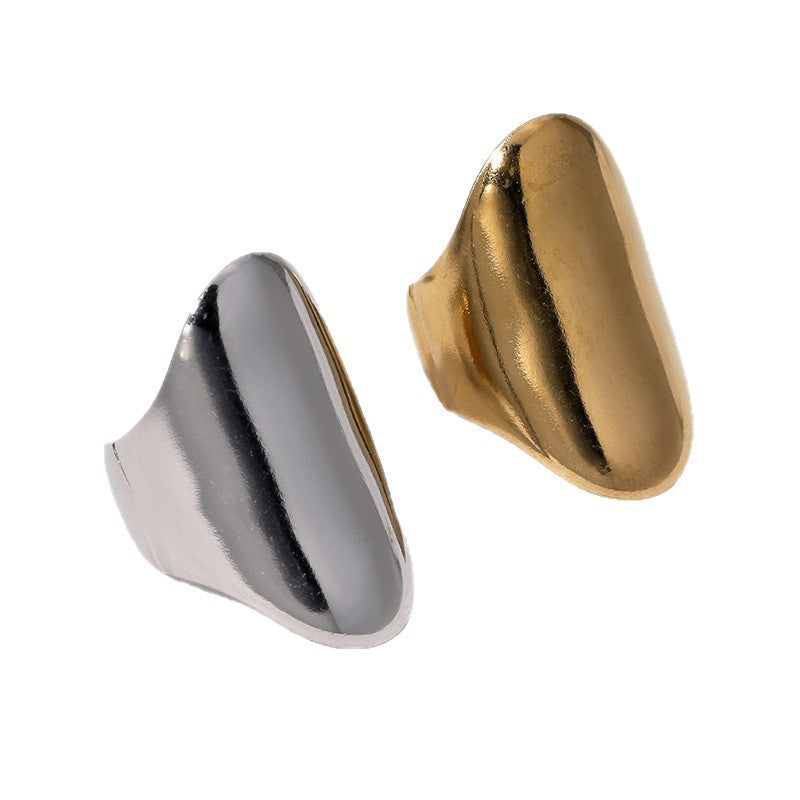 Anello Minimalista Geometrico in Acciaio Inossidabile con Placcatura in Oro 18K Fascia Aperta Regolabile da Donna