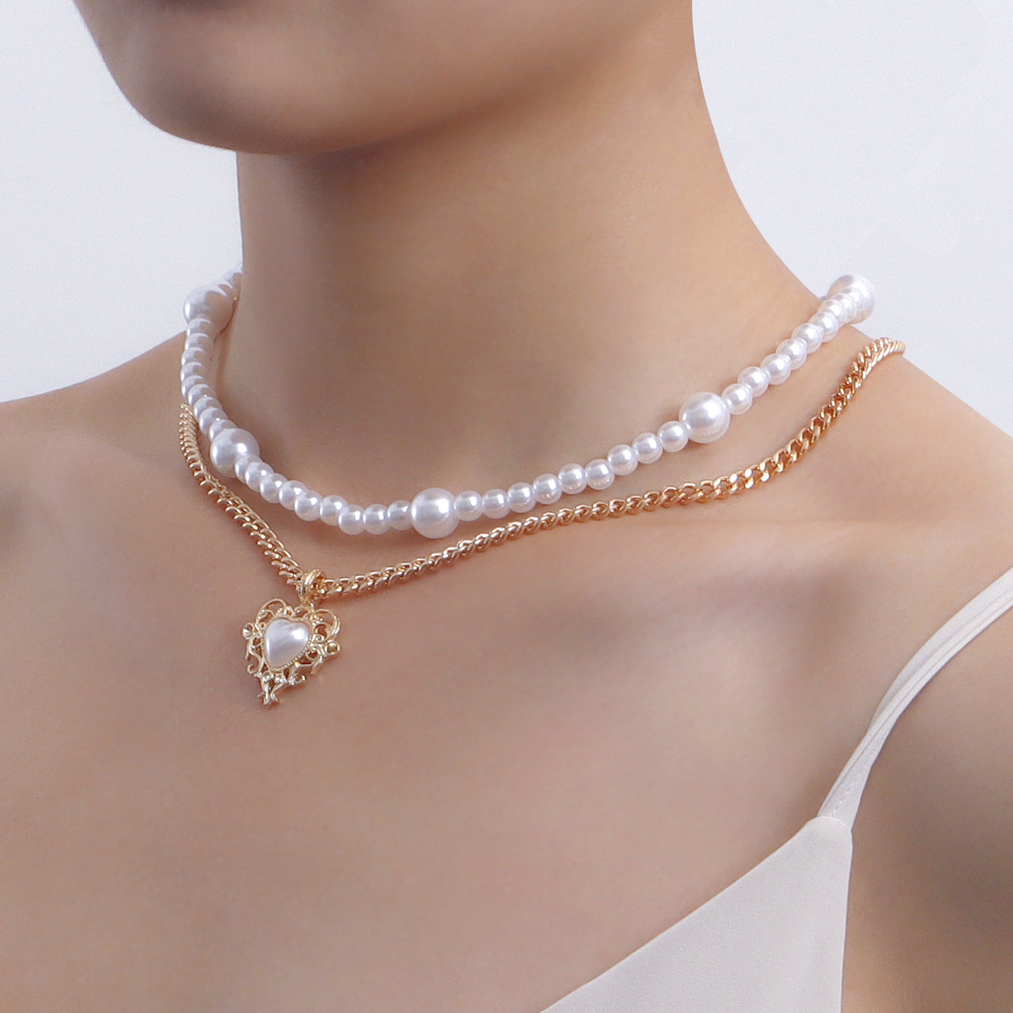 Minimalist Double-Layer Alloy Heart Pendant Necklace for Women with Plated Finish and Adjustable Length