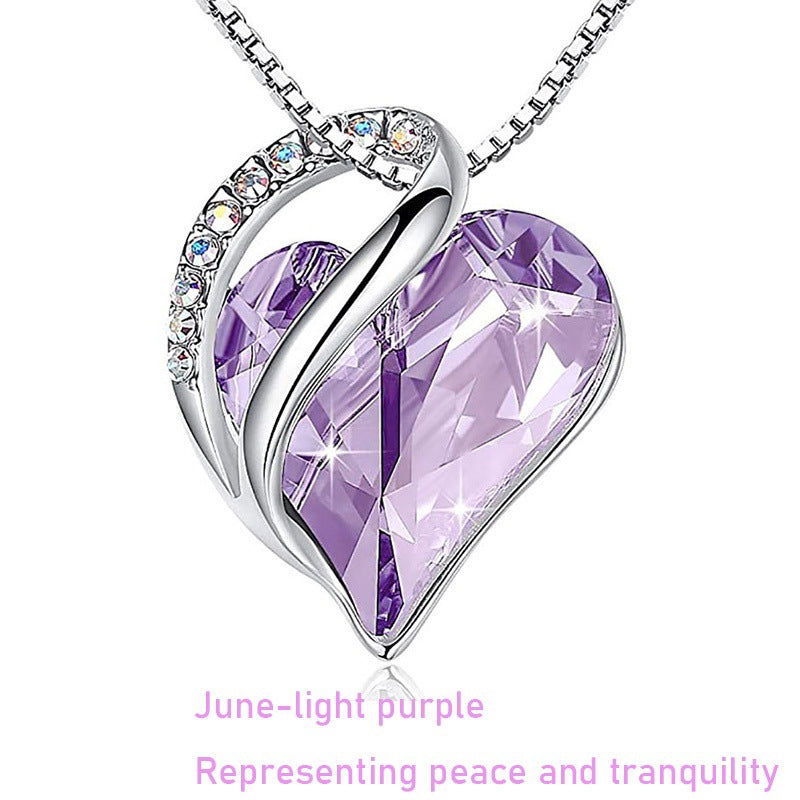 Elegant Heart Shape Alloy Inlaid Crystal Gemstone Necklace with Box Chain for Women