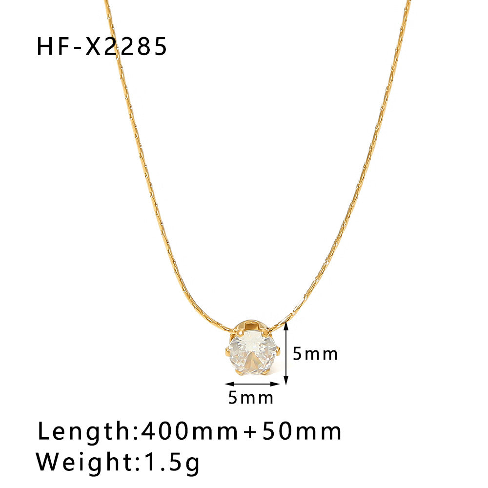 Collana con Pendente Geometrico Minimalista e Zirconia a Sei Punte in Acciaio al Titanio, Finitura Oro 18K Placcato Sottovuoto, Elegante Catena Clavicola da Donna