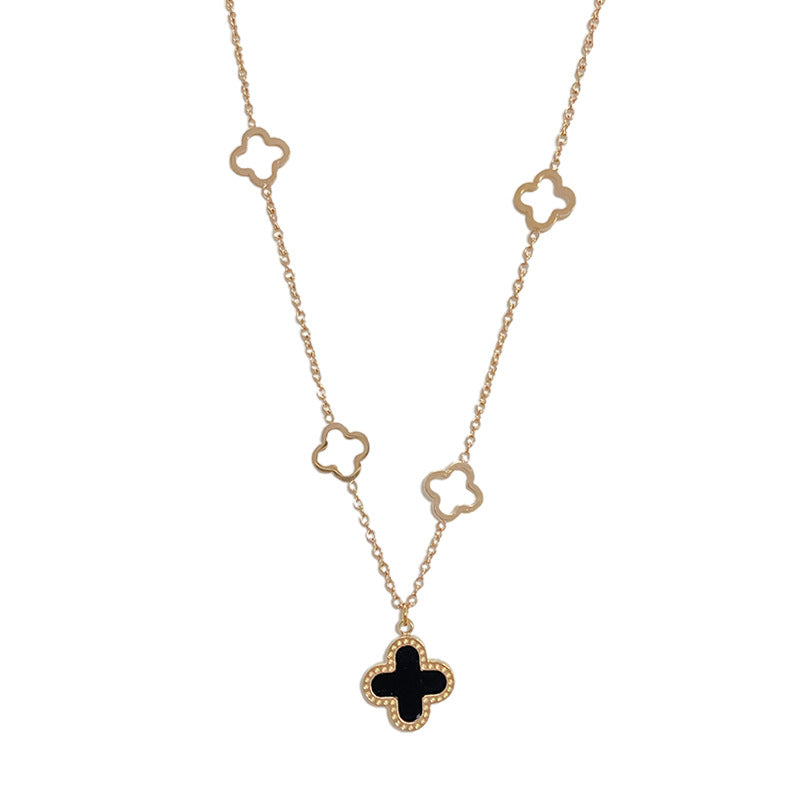 Fashion Hollow Four-Leaf Clover Gold Plated Titanium Steel Necklace for Unisex