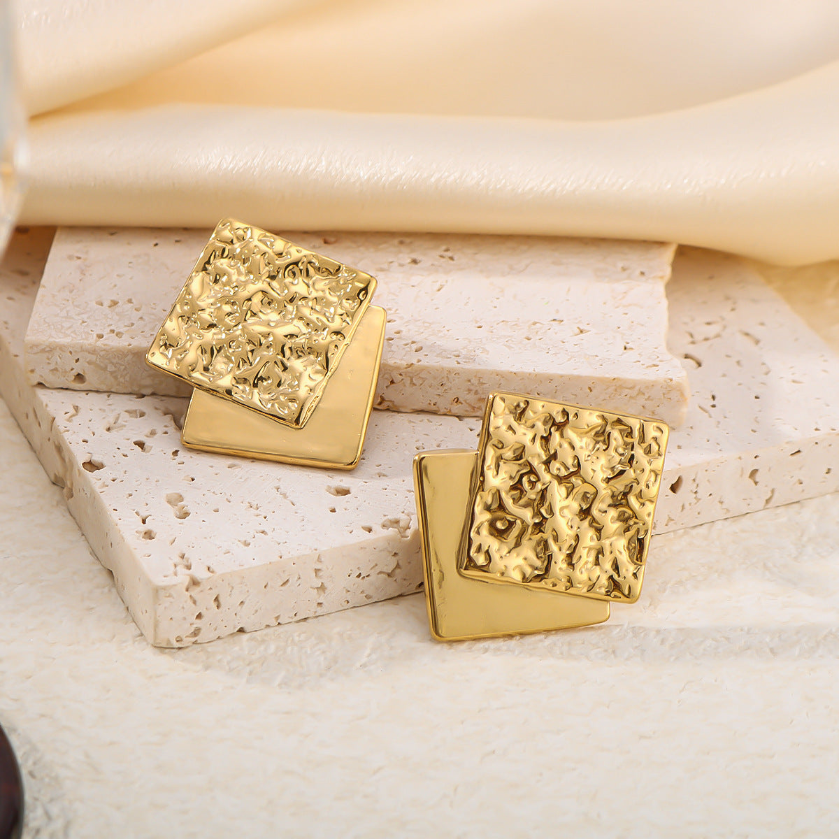 Minimalist Geometric Stainless Steel Earrings with 18K Gold Plating for Women