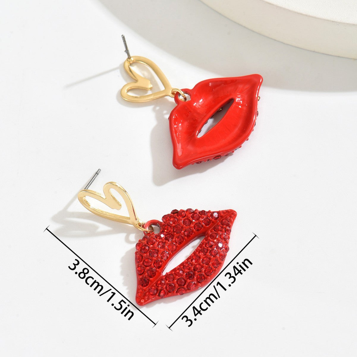 Pendientes de Aleación con Forma de Labios y Pedrería, Diseño Geométrico y Estilo Elegante y Versátil para Mujer