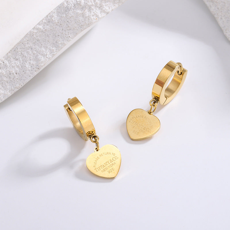 Vintage Gold Plated Titanium Steel Heart Earrings for Women