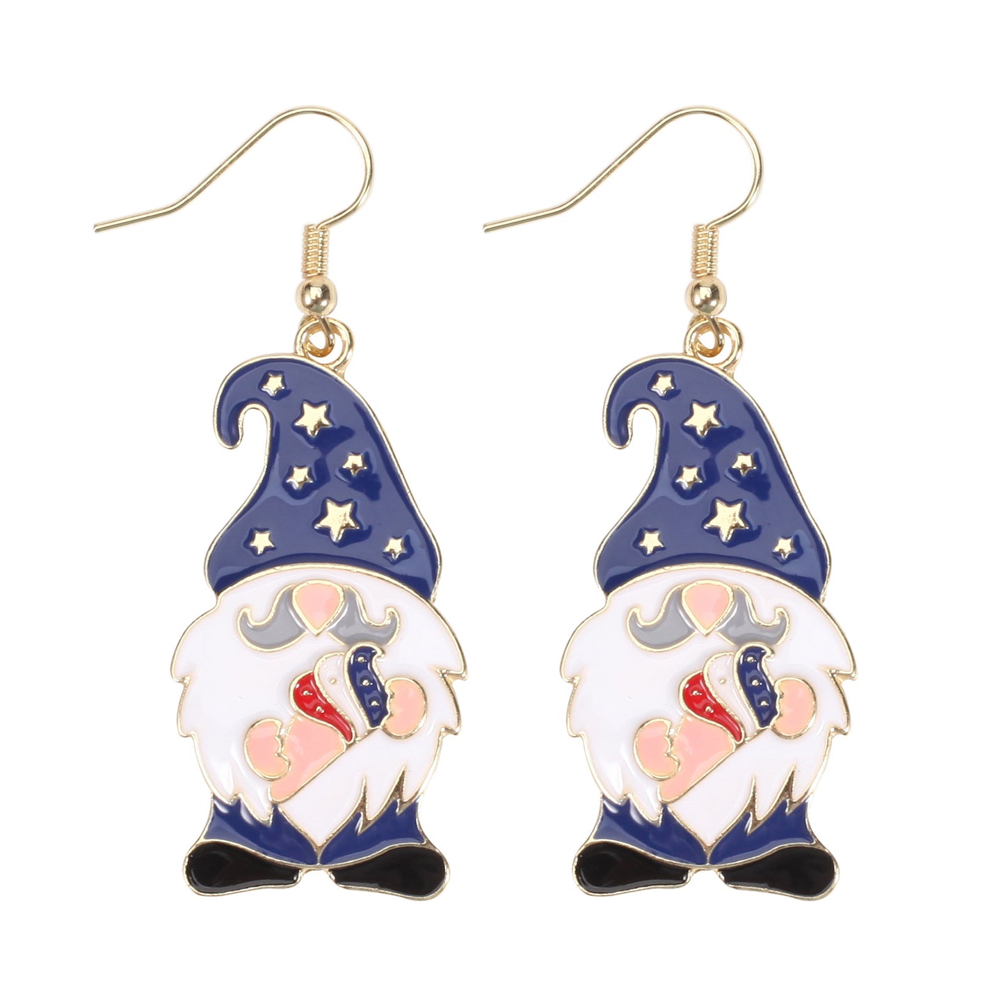 Plated Alloy Star Earrings with Christmas Santa Claus and American Flag Elements