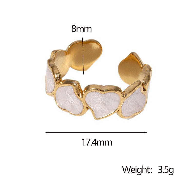 Minimalist Heart-Shaped Titanium Steel Adjustable Ring for Women with Enamel Finish and Hypoallergenic Plating