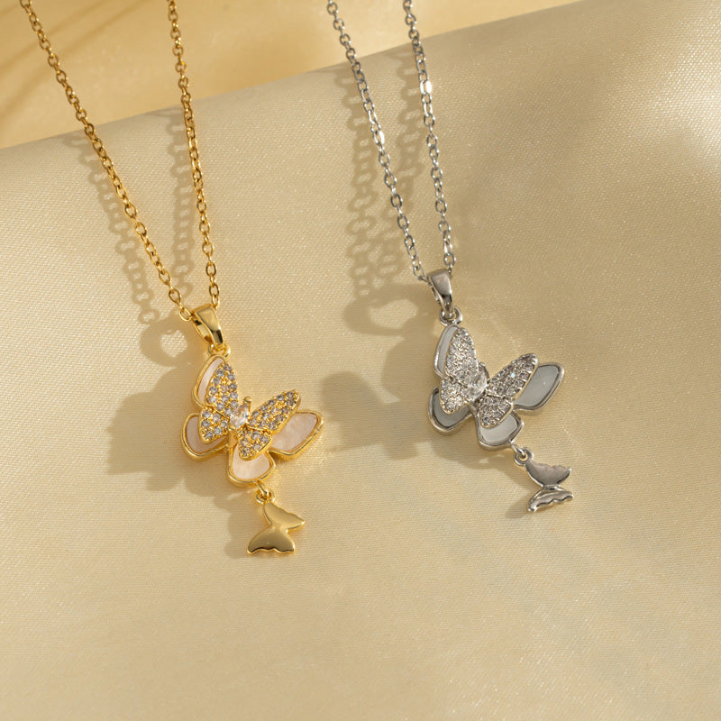 Collana da Donna in Acciaio al Titanio a Forma di Fiocco alla Moda con Finitura Galvanizzata e Catena O-Ring