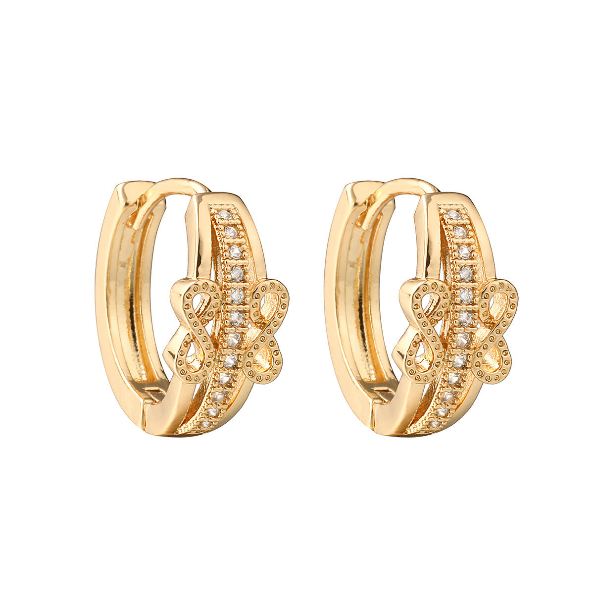 Pendientes de Aro Geométricos Minimalistas de Cobre con Baño de Oro de 18K y Circonita Microengastada para Mujer