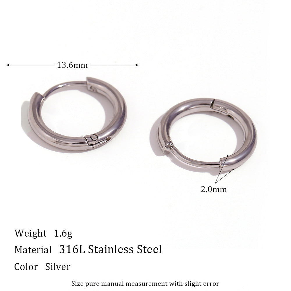 Minimalist Geometric Stainless Steel Hoop Earrings for Women with Silver Plated Finish and Diamond-Cut Faceting
