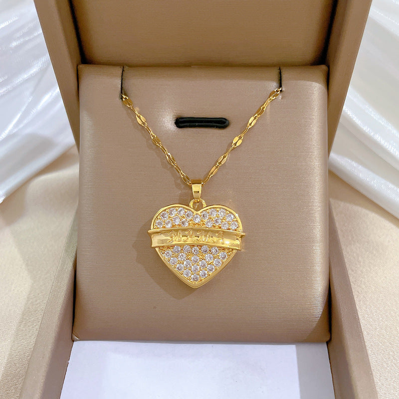 Collana da donna in acciaio al titanio di lusso con ciondolo a cuore e finitura placcata, design geometrico, delicata catena clavicola per matrimoni, banchetti e occasioni speciali