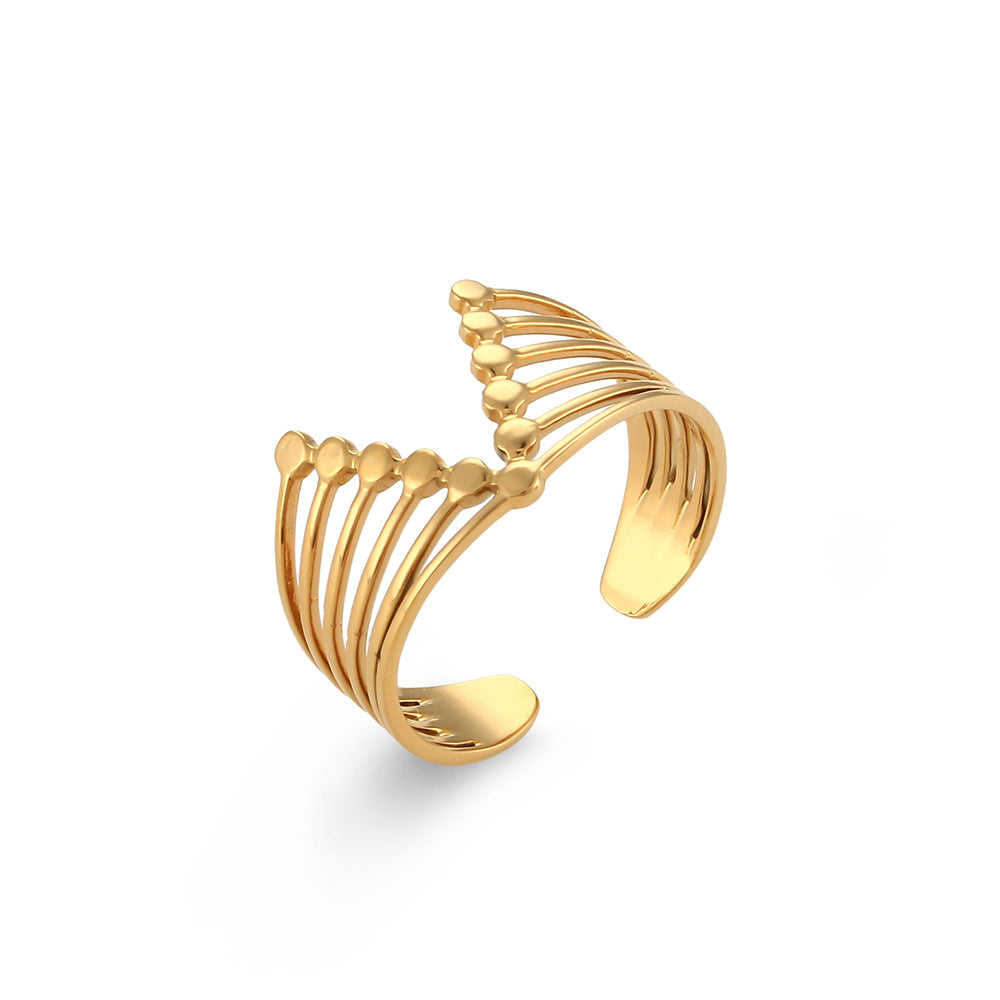 Fashion Geometric Open Adjustable Ring 18K Gold Plated Stainless Steel for Women