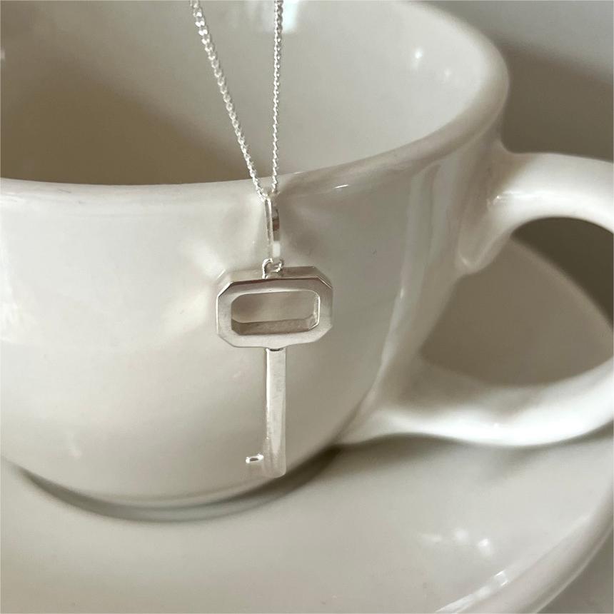 Minimalist Geometric Key Necklace in 925 Sterling Silver with Gold Plating, Dainty Cross Chain Pendant for Women
