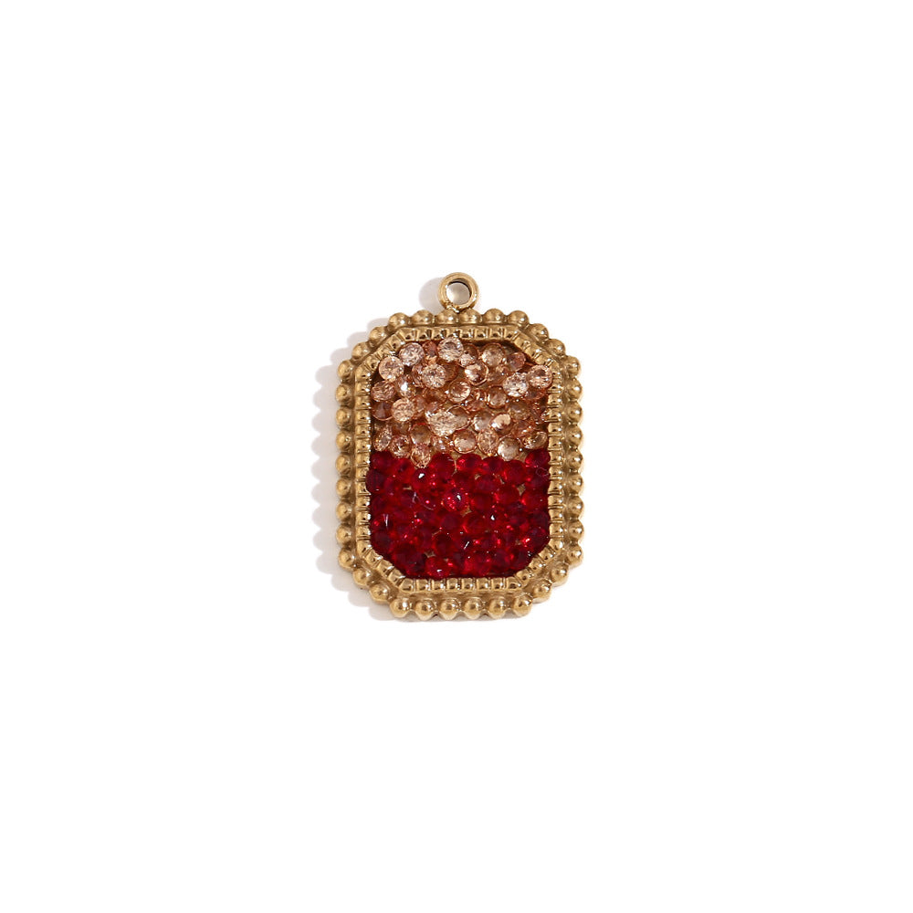 Minimalist Geometric Heart Pendant for Women Stainless Steel with 18K Gold Plating and Micro-Pave Colored Rhinestones