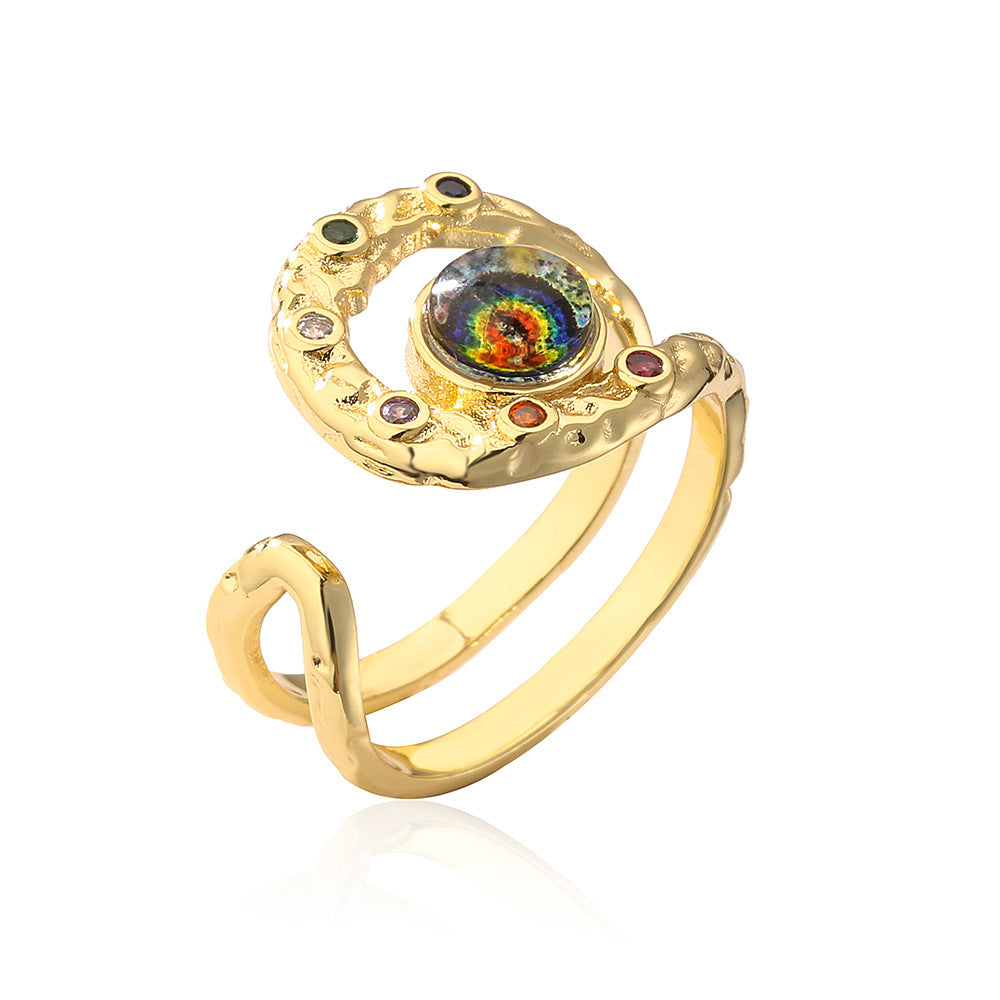 Bohemian Evil Eye Open Ring for Women in Copper with Micro-Pave Setting Geometric Design