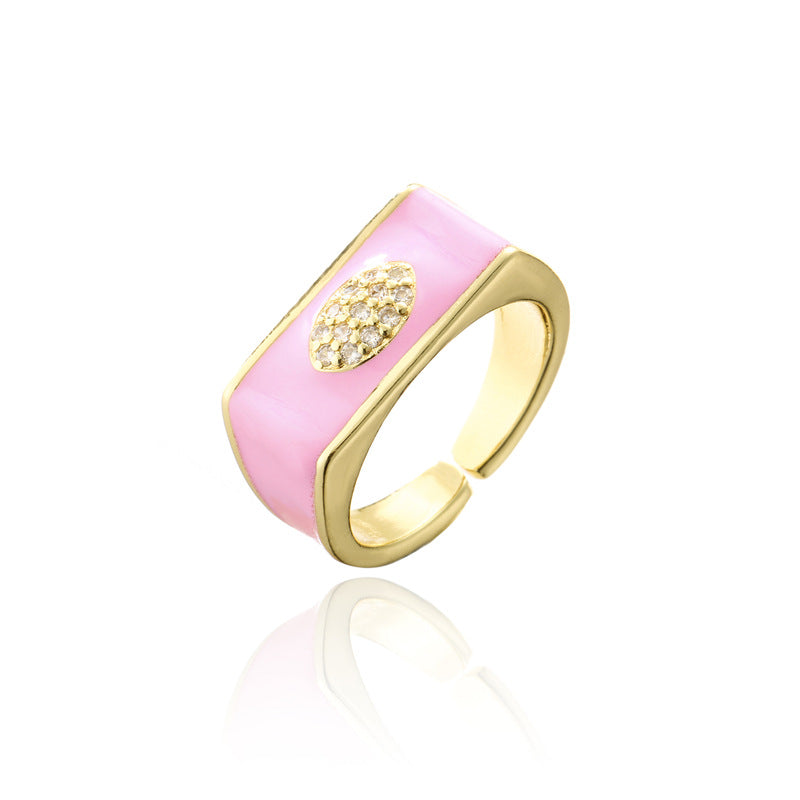 Geometric Drip Oil 18K Gold Plated Brass Micro-Inlaid Cubic Zirconia Open Ring for Women