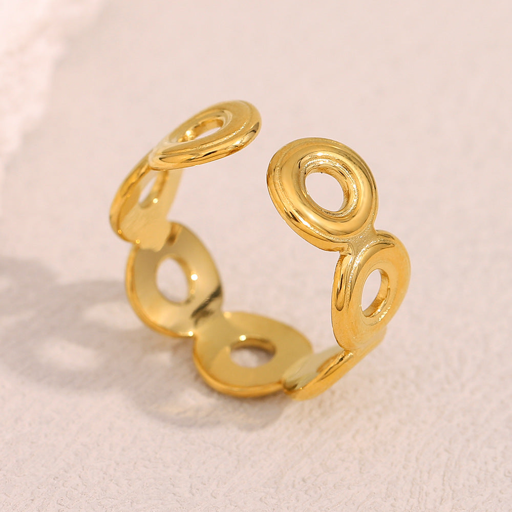 Anello Minimalista Geometrico in Acciaio Inox con Placcatura in Oro 18K, Design a Fascia Aperta Regolabile per Donna
