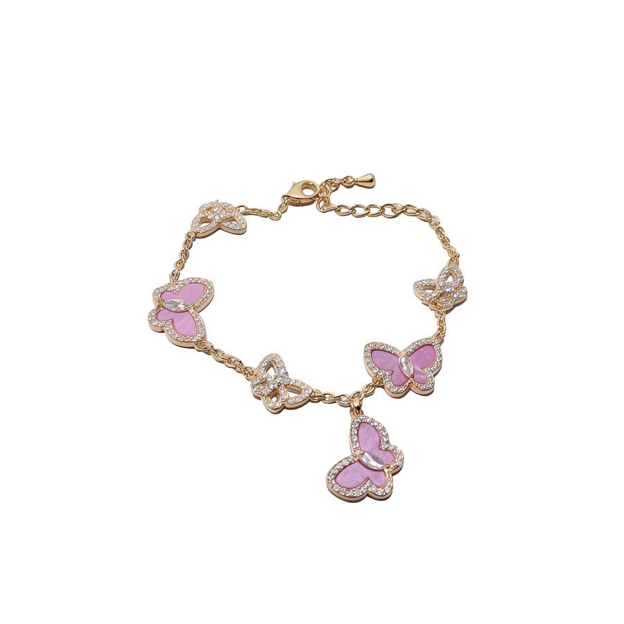 Minimalist Luxury Cubic Zirconia Inlaid Butterfly Bracelet Brass Women's Jewelry