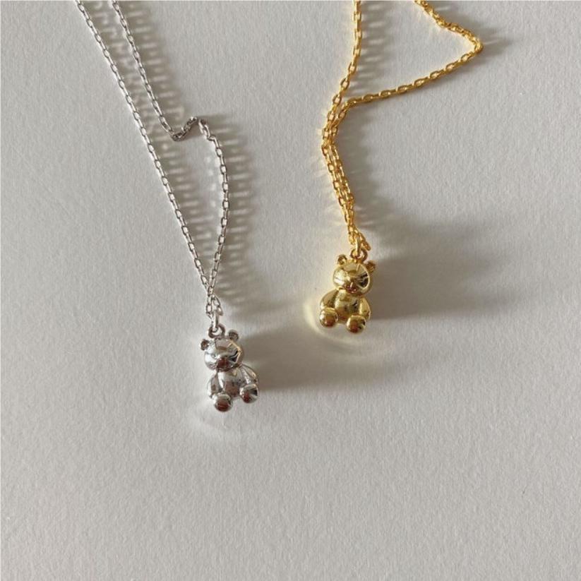 Minimalist Bear Pendant Necklace in 925 Sterling Silver with Geometric Design