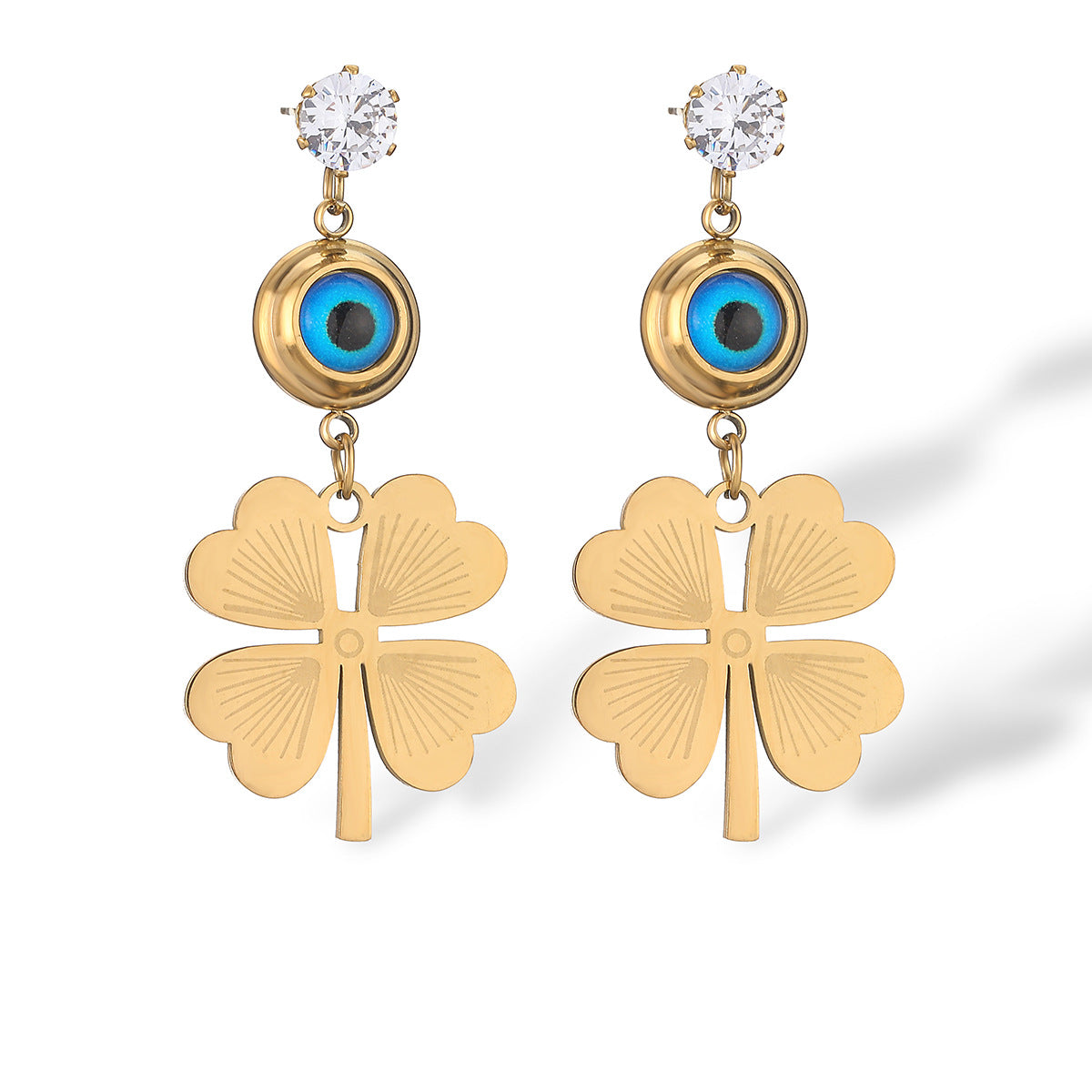 Minimalist Geometric Demon Eye Flower Earrings for Women in Titanium Steel with Zircon Accents