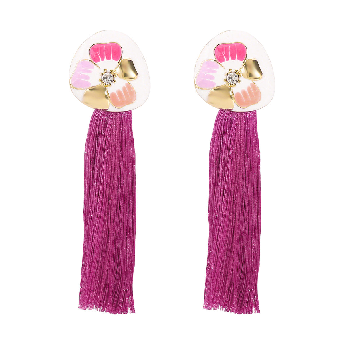 Pendientes de borlas florales bohemios de aleación con acabado esmaltado para mujer