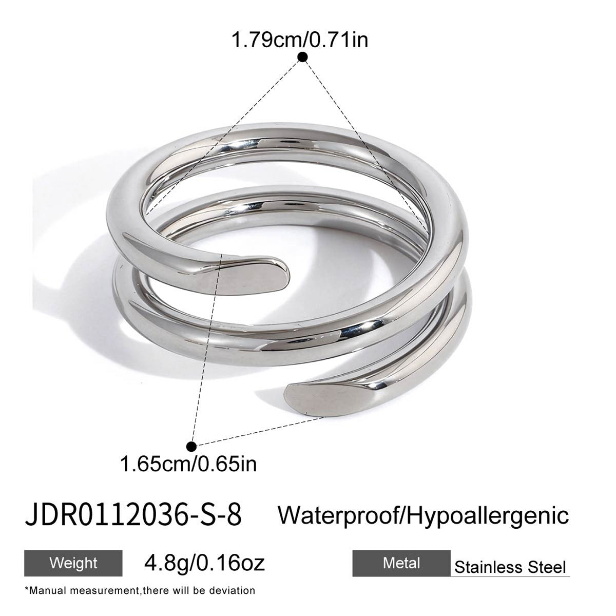 Anillo de Acero Inoxidable Geométrico Minimalista con Recubrimiento de Oro PVD al Vacío para Mujer