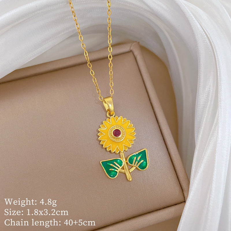 Sweet Minimalist Animal Shape Brass Pendant with Cubic Zirconia Inlay Titanium Steel Necklace for Unisex