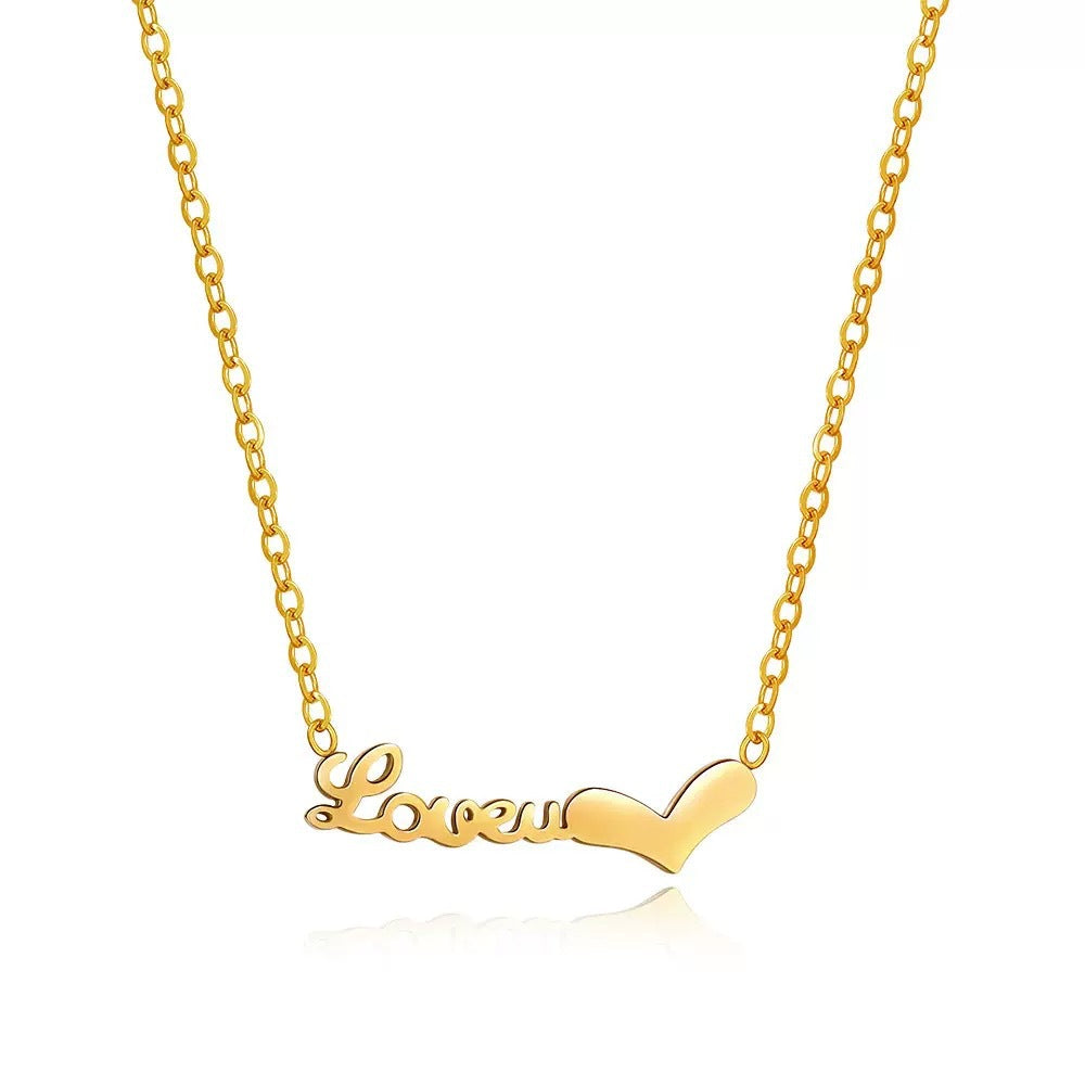Collana da donna a forma di cuore "Love U" piccola, minimalista ed elegante in acciaio al titanio, con finitura placcata e catena a clavicola