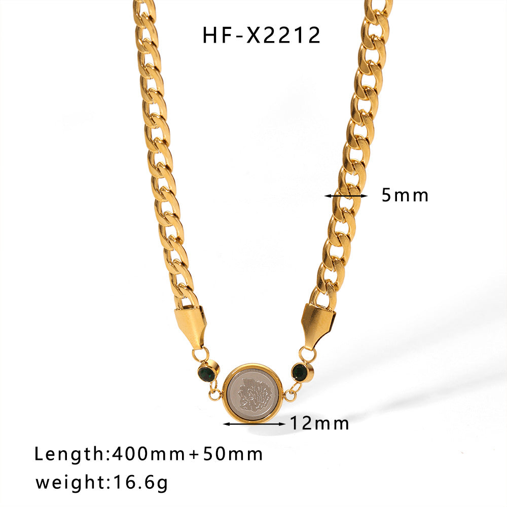 Minimalist Cat Eye Stone Zircon Pearl Smiley Face Necklace for Women in Titanium Steel with Plating Finish