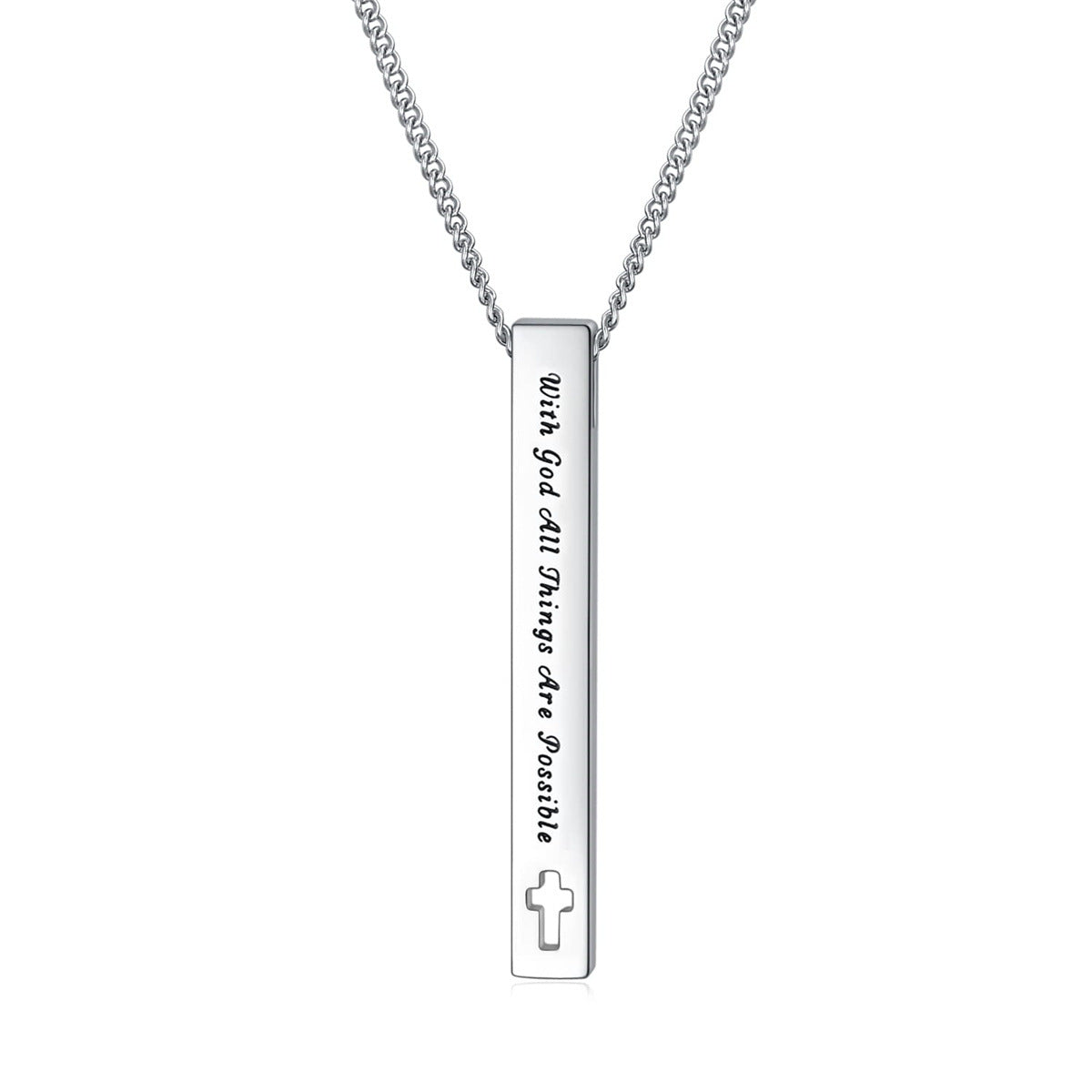 Elegante Collana Bibbia Geometrica in Acciaio Inox da Donna con Ciondolo in Acciaio al Titanio Lucido e Motivo a Margherite su Catena a O