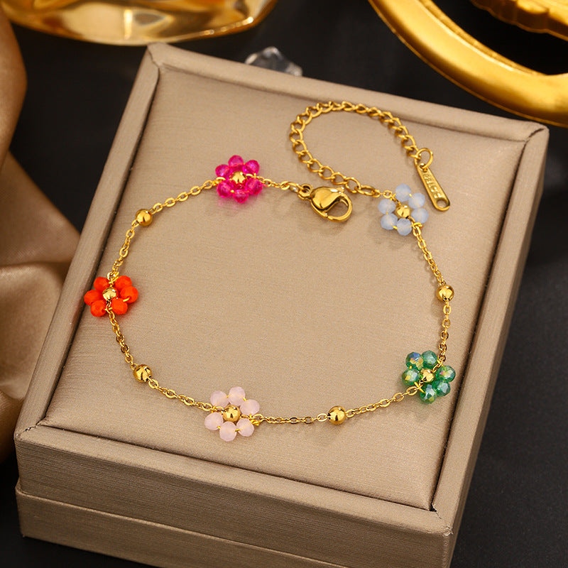 Vintage Sweet Heart Butterfly Geometric Titanium Steel Plated Bracelet for Women