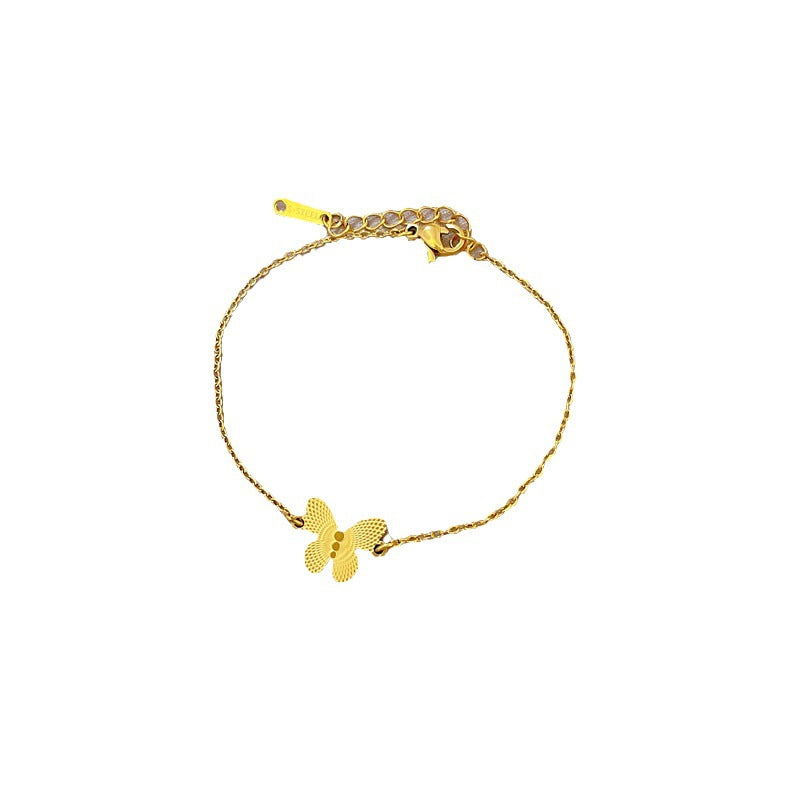 Bracciale da donna in acciaio al titanio a forma di farfalla tagliato al laser, stile vintage con placcatura in oro e texture ondulata