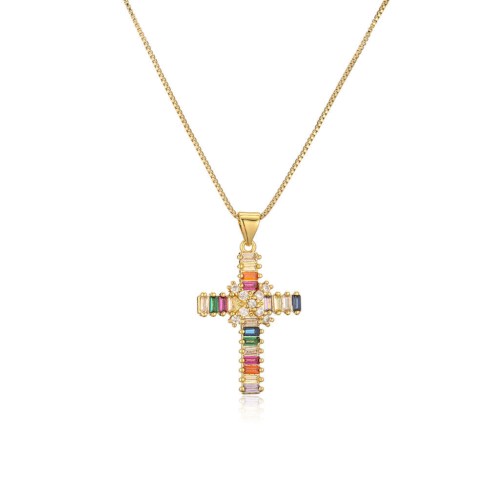 Geometric Pendant Necklace for Women in Copper with Real Gold Plating and Zircon Inlay, Hip-Hop Style