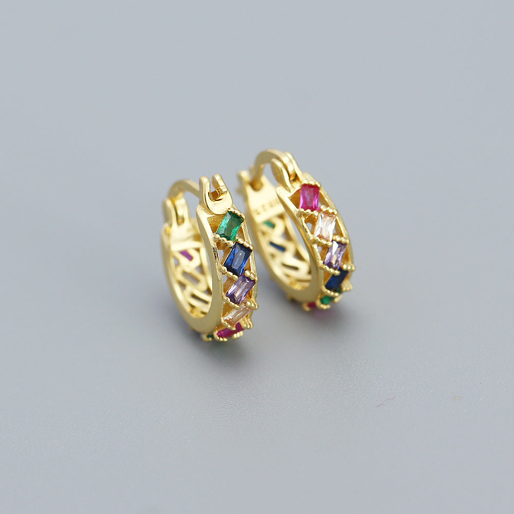 Orecchini a cerchio da donna in argento Sterling 925 minimalisti con zirconi cubici quadrati geometrici