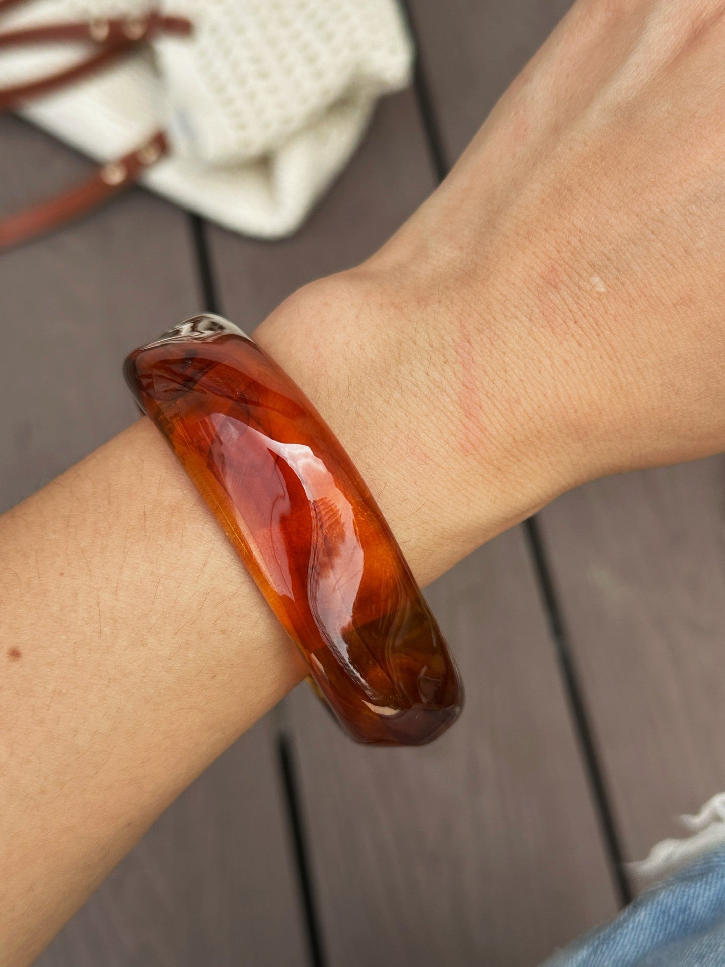 Bracciale Vintage Rotondo Geometrico in Resina Acrilica con Gocciolamento a Olio e Fantasia Sfumata per Donna