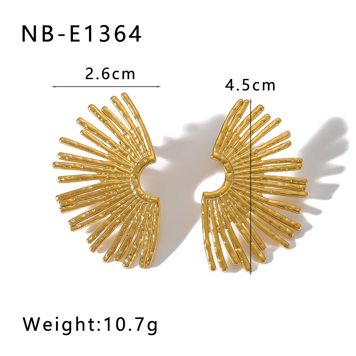 Orecchini vintage asimmetrici a forma di ventaglio in acciaio inossidabile con placcatura in oro 18 carati da donna