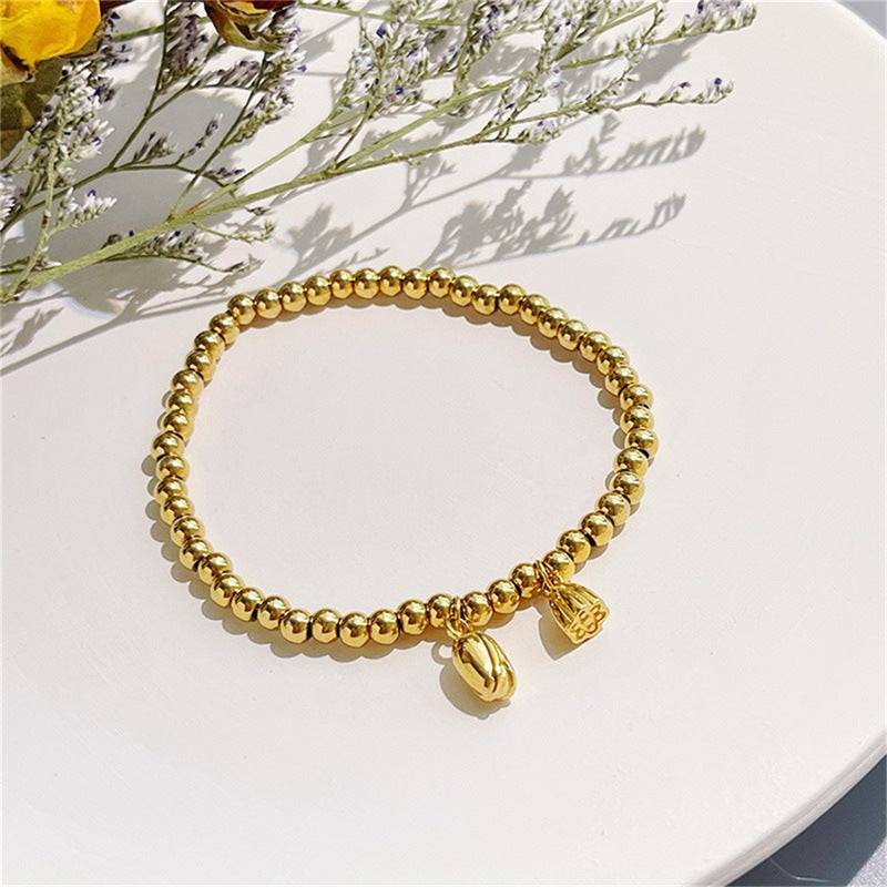Pulsera con diseño geométrico de semillas y vainas de loto, estilo OL, de acero inoxidable con chapado en oro