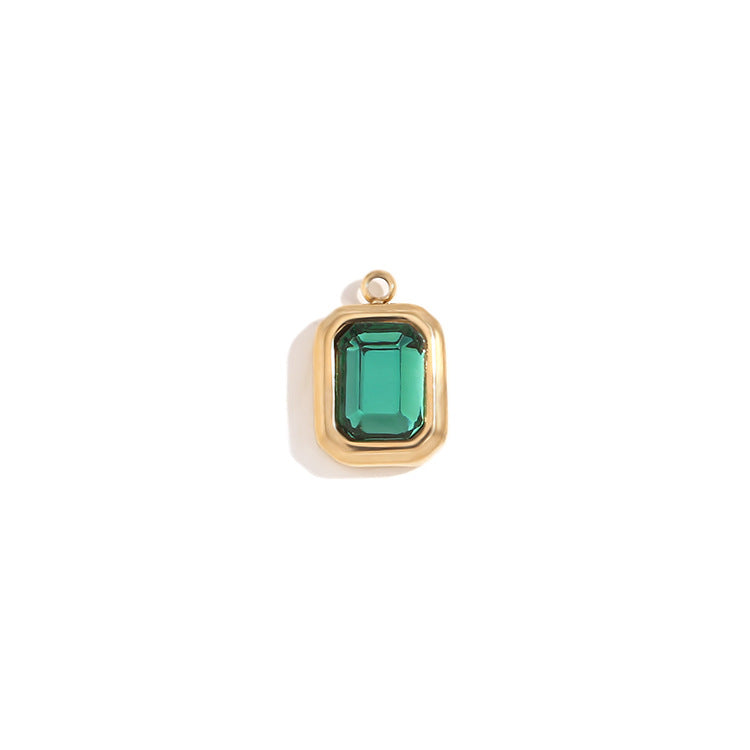Minimalist Geometric Square Glass Pendant for Women Stainless Steel with 18K Gold Plating