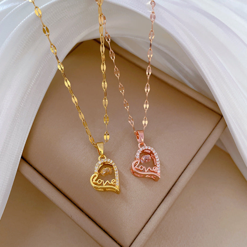 Elegante collana con ciondolo a cuore in strass in acciaio inossidabile con motivo lunare
